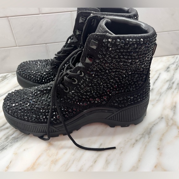 New! Michael Kors Women’s Shane Glitter Black Lace-Up Bootie Boots Size 11 - Picture 5 of 12